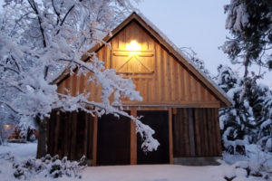 custom built barn in sierraville in the snow